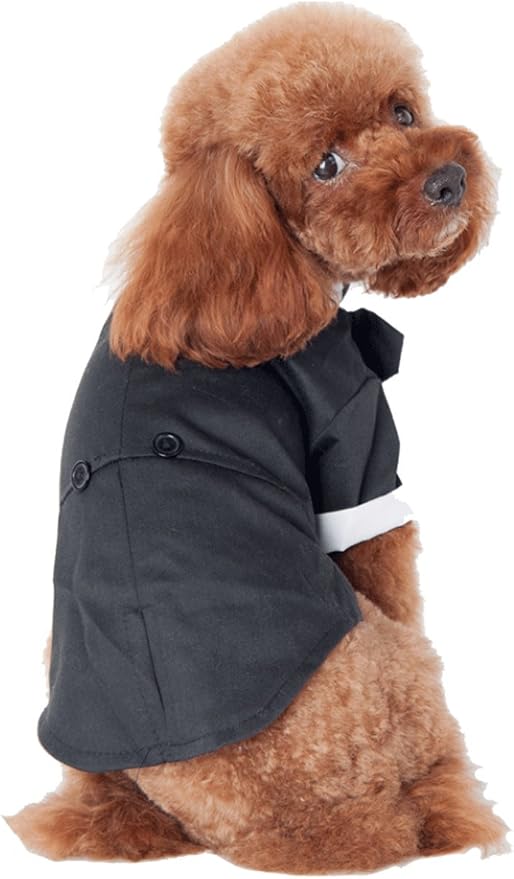 GabeFish Pets Wedding Jackets Suit for Dogs with Bow Tie Puppy Cat Formal Clothes Shirt Tuxedo (Black, M (Chest 15.3in/39cm)