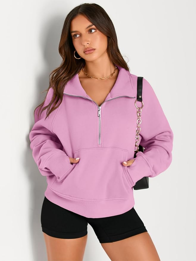 AUTOMET Womens Sweatshirts Half Zip Fleece Pullover Fall Outfits | Fall Fashion Clothes 2026,Cropped Sweatshirts,Cute Y2k Tops,Quarter Zipper Sweater,Winter Loungwear Outfits