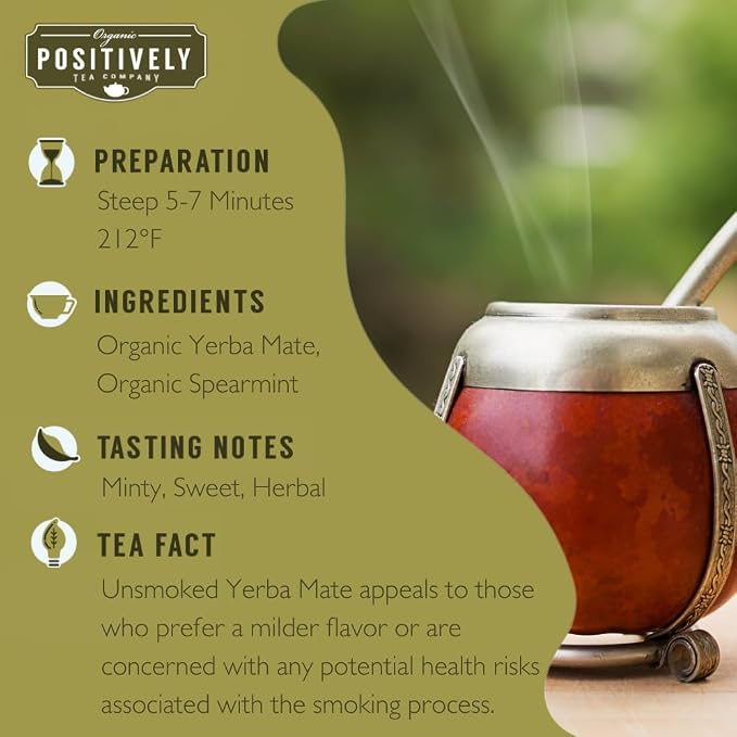 Organic Positively Tea Company, Minty Mate, yerba Mate Tea Bags, 100 Count, Eco-Friendly Tea Bags, Non-GMO