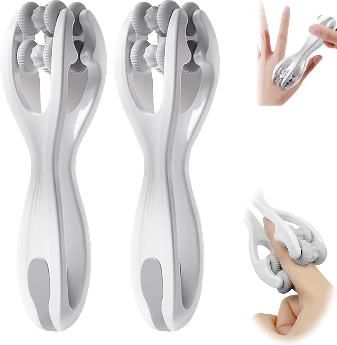 2pcs Finger Massager for Arthritis Finger Arthritis Pain Relief Manual Massage Tools Hand Massage Roller Thumb Massager for Woman Mothers Day Gift Palm Foot Acupressure Tool (White)