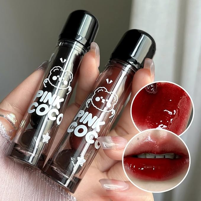 PINKCOCO Mirror Gloss Lip Lacquer Set, 2 Pack (2.4g Each) – Long-Lasting Non-Sticky Lip Gloss, High Shine Moisturizing Lip Tint, Nude & Bright Shades for Daily Makeup & Gift (04+05)