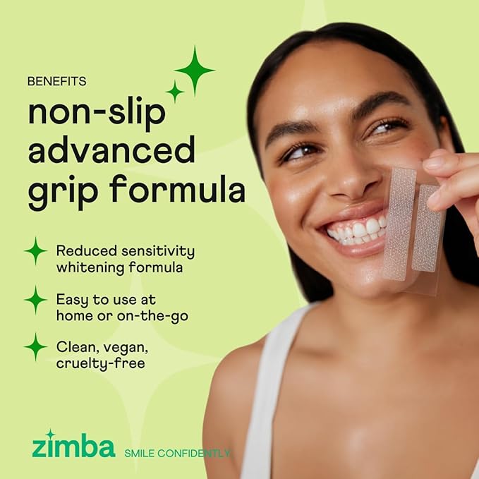 Zimba Coconut Flavored Teeth Whitening Strips | Vegan, Enamel Safe Hydrogen Peroxide Teeth Whitener for Coffee, Wine, Tobacco, and Other Stains | 14 Day Treatment | Coconut