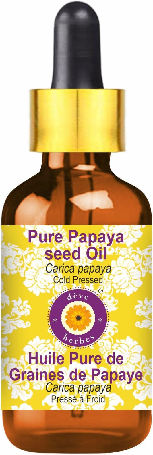 dève herbes Pure Papaya Seed Oil (Carica Papaya) with Glass Dropper Cold Pressed 100ml (3.38 oz)