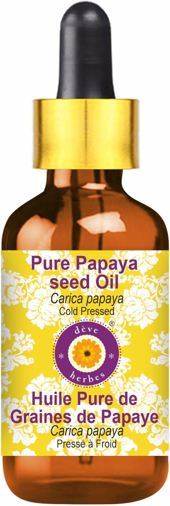 dève herbes Pure Papaya Seed Oil (Carica Papaya) with Glass Dropper Cold Pressed 30ml (1 oz)