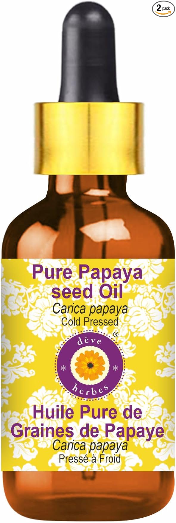 dève herbes Pure Papaya Seed Oil (Carica Papaya) with Glass Dropper Cold Pressed 10ml (0.33 oz)