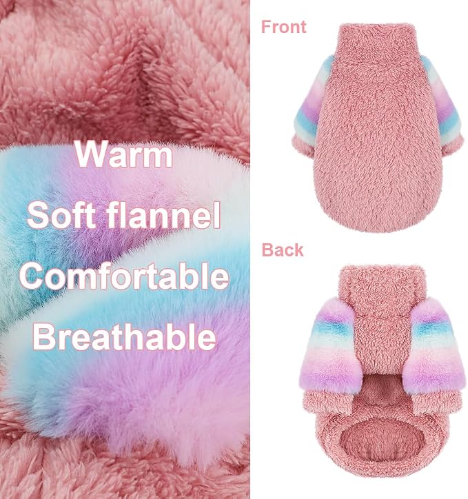 Dog Sweaters for Small Dogs, Chihuahua Fleece Clothes, Clothes Winter Warm Puppy Boys Girls, Rainbow Sleeve Sweater,Tiny Outfits Teacup Yorkie (Pink, Medium)