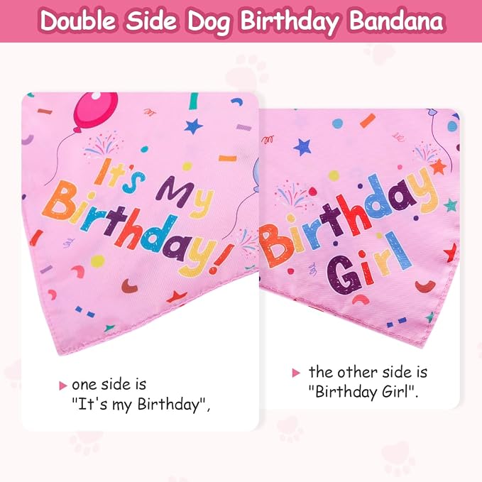 Dog Birthday Decorations,Dog Birthday Hat with Numbers,Dog Bandana | Dog Birthday Bandana for Large Medium Small,Pet Supplies (Pink), Dog Birthday Party, Soft, Breathable, Long-Lasting