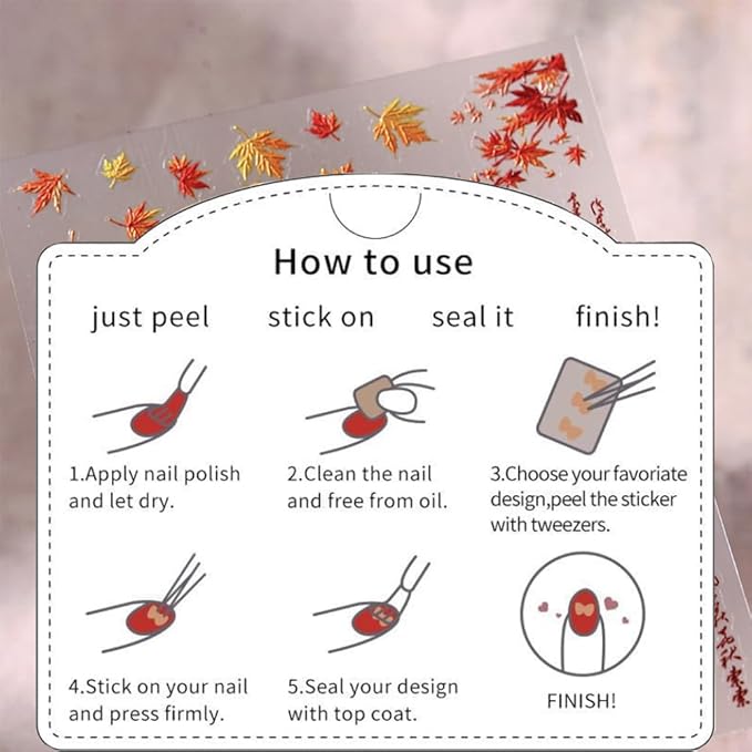 Fall Maple Nail Stickers for Nail Art, 5D Embossed Self-Adhesive Autumn Leaf Nail Decals, Leaves Nail Supplies Nail Art Design Accessories for Women and Girls Manicure DIY Decoration
