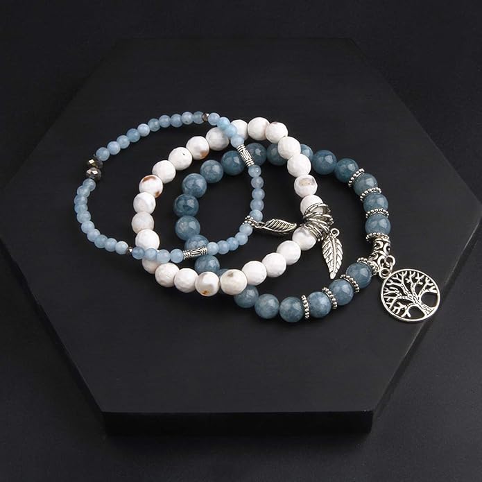 Jardme Healing Crystal Bracelets for Women, 8mm Beaded Natural Stone Stretch Chakra Bracelets Tree of Life Bracelet Jewelry Gifts for Women