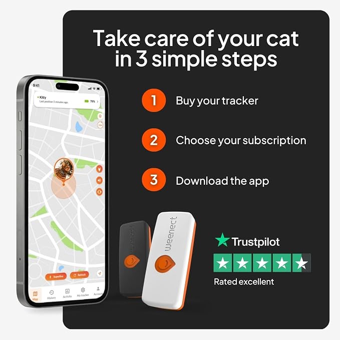 Weenect Cat XS - New GPS Tracker for Cats | Real-time Mini GPS Tracker for Cats | Smallest Model on The Market | Collar Included | Subscription Required