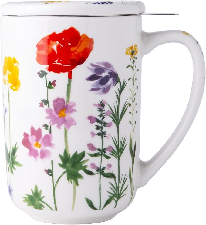 AmorArc Porcelain Tea Mug with Infuser and Lids, 18 Oz Coffee Cup Strainer with Bag Holder for Loose Leaf Tea, Tea Steeping Coffee Mug for House-warming Wedding Birthday Gift