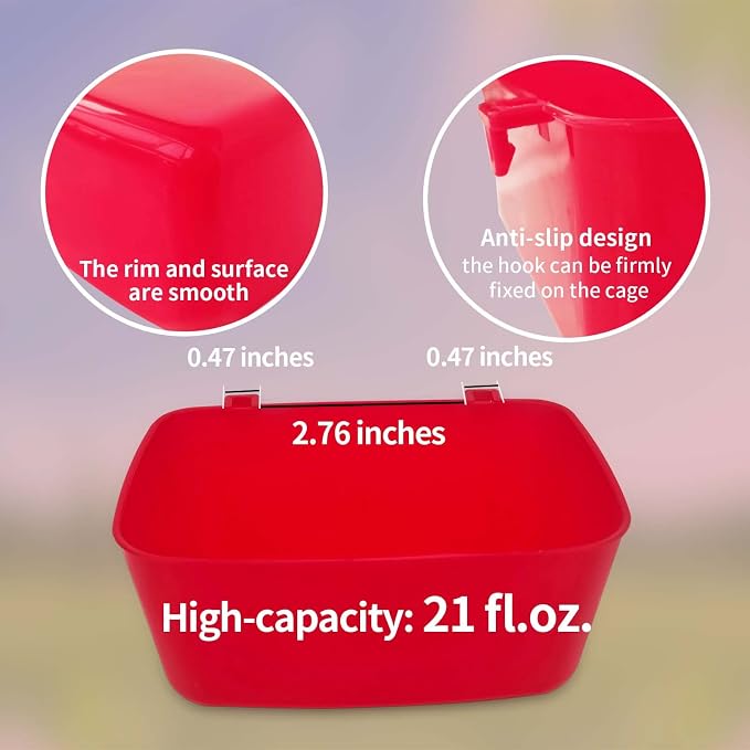 Feeder Waterer Chicken Food Water Cage Cups Puppy Cat Hanging Feeding Dish Rabbit Coop Bowl Watering Container Treats Drinker for Pigeon Bird Bath Basin Hamster Bed (21 FL.OZ. Pack of 6)