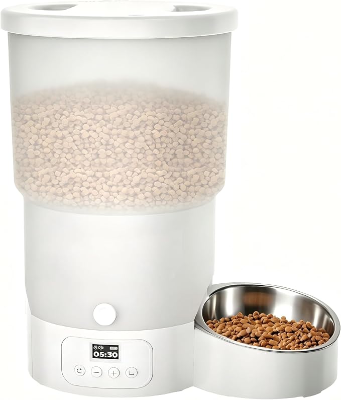Gimars 5L/20 Cups Automatic Cat Feeder, Programmable 1-6 Meals Cat Food Dispenser with Stainless Steel Bowl, Easy Setup, Dual Power Supply,10s Meal Call Timed Pet Feeder for Cats and Small Dogs