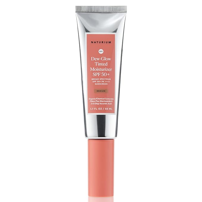 Naturium Dew-Glow Tinted Moisturizer SPF 50+ Medium, Daily Moisturizing Sunscreen & Face Primer with Tint, Skin Protector with Dewy Finish, 1.7 oz