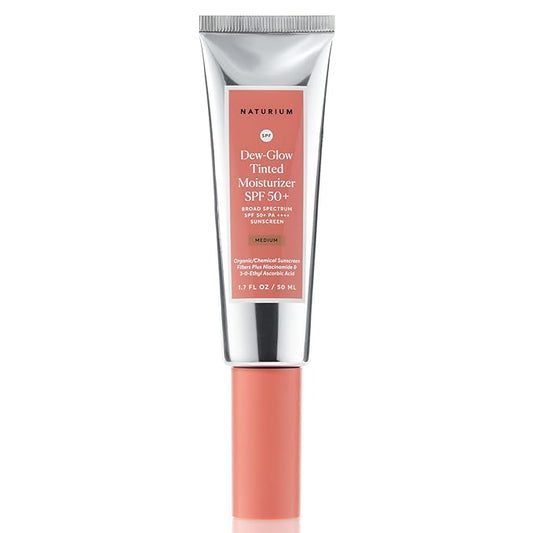 Naturium Dew-Glow Tinted Moisturizer SPF 50+ Medium, Daily Moisturizing Sunscreen & Face Primer with Tint, Skin Protector with Dewy Finish, 1.7 oz