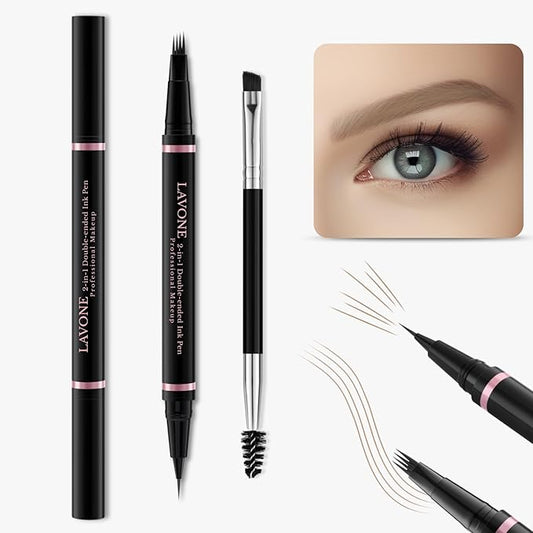 Eyebrow Pencil, 2-in-1 Waterproof Eyebrow Pen with 4 Tip Brow Pen and Ultra-Precise Brow Pencil, with Dual-ended Eyebrow Brush, Eyebrow Makeup for Natural Looking Eyebrows - Blonde