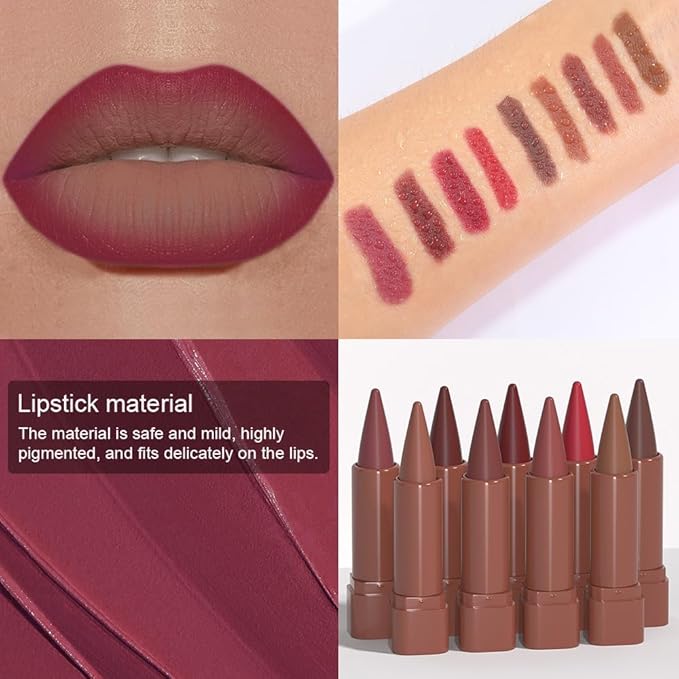 BINGBRUSH 2-in-1 Gradient Lip Liner & Lipstick Combo,Matte Longwear Waterproof Lip Pencil with Cone Tip,Smudge Proof Crayon for Flawless Ombre Contour,Women's Long Lasting Makeup Set (09#-Mauve)