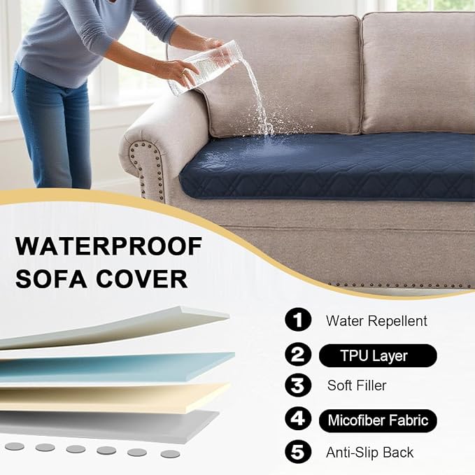 PrinceDeco Waterproof Couch Cover for Dogs Washable Dog Blanket for Bed Couch Sofa Outdoor Bed Cover with Non-Slip Back(30.5x74 Inch,Navy)
