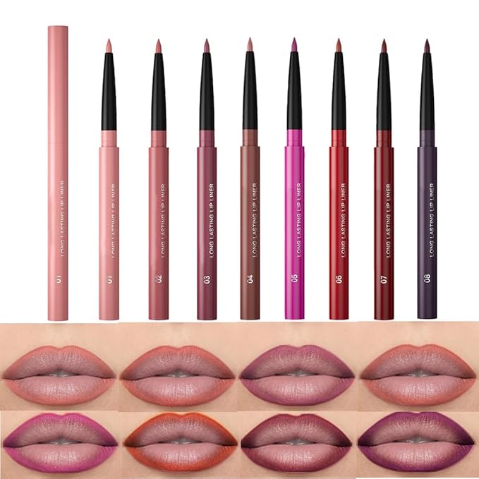 8Pcs Gel Lip Liner Pencil Set for Women, Matte Long Lasting LipLiner Lipstick 24 Hour, High Pigmented Lips Makeup Retractable Liners Waterproof Smudge Proof, Vegan & Cruelty-Free