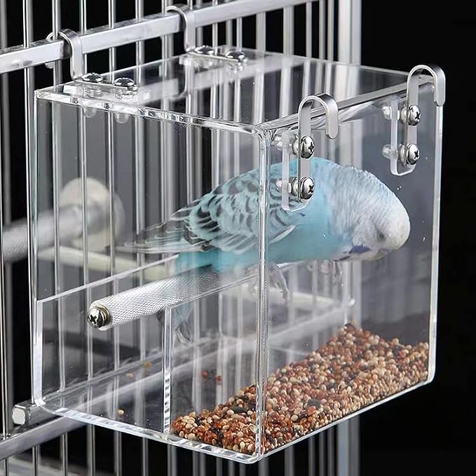 Automatic Acrylic Bird Feeder No Mess Bird Feeder Cage for Small Birds | Automatic Bird Feeder for Cage, Suitable for Parrots Canary Parakeet Budgerigar Crested Myna Cockatiel