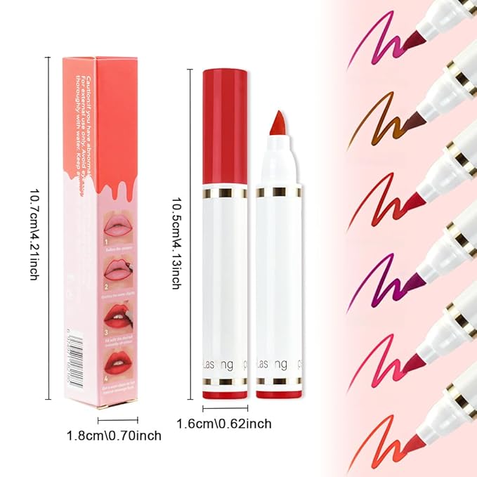 Terracotta Orange Dual-Tip Liquid Lip Liner Pen - Flat End for Full Coverage & Pointed Tip for Precise Lining, Long-Lasting Waterproof Matte Lipstick Makeup Tool for Full Coverage and Defined Lipliner