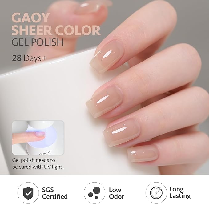 GAOY Jelly Nude Gel Nail Polish Set, 6 Transparent Colors Sheer Light Pink Brown Soak Off UV Light Cure Gel Polish Kit for Salon and Nail Art DIY at Home