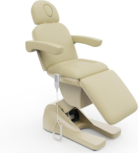 3 Motor Electric Chair/Bed, Aluminum Hydraulic System for Medical Treatment Exam, Facial, Spa, Eyelash, Tattoo, Podiatry Treatment Beauty Massage, Hand Remote Controlled Adjustable - Beige Gray