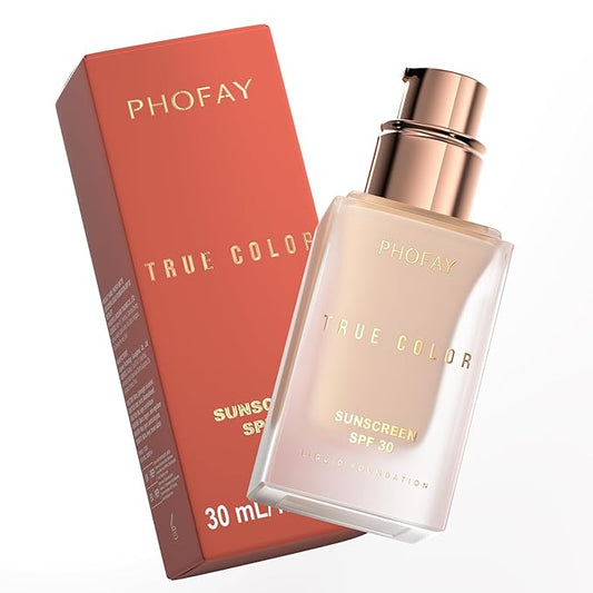 PHOFAY Matte Sunscreen Liquid Foundation SPF 30 (1.02 fl oz) - Long-Wearing Oil-Control, Concealing & Non-Greasy Buildable Coverage, Suitable for Most Skin Types, Daily & Outdoor Use (01#)