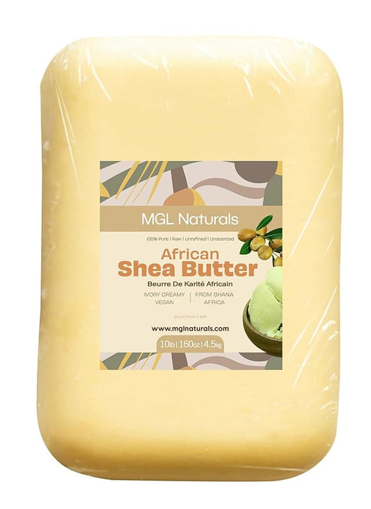 MGL Naturals Raw African Shea Butter Ivory, 100% Pure and Unrefined. Nourish and moisturize skin and hair. Use alone or DIY recipes. From Ghana, West Africa. (10 lb (Park of 1), 10 lb Shea Buttter)