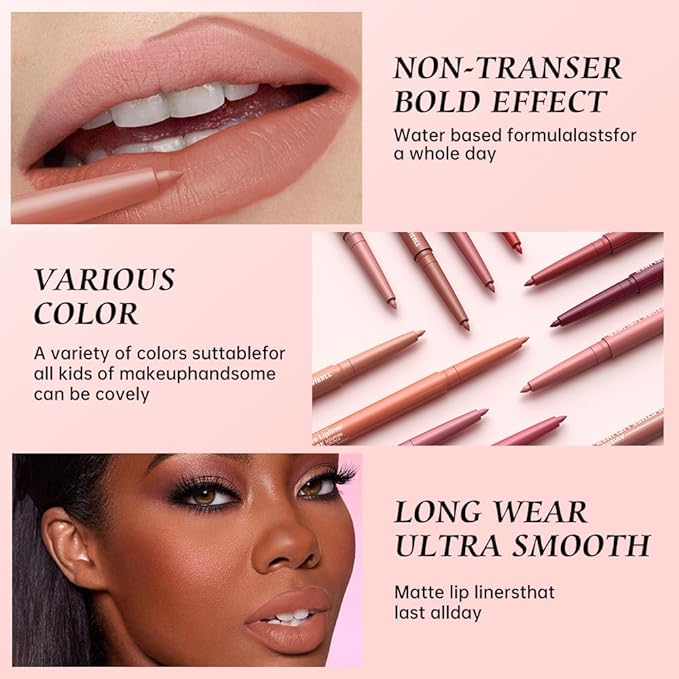 12 Colors Matte Lip Liner Pencil – Long Lasting Waterproof Lip Liner, Smudge Proof Transfer Proof Lip Pencil, High Pigment Lip Makeup for Defining & Filling Lips (A2-set:03+11+12, 3PCS)