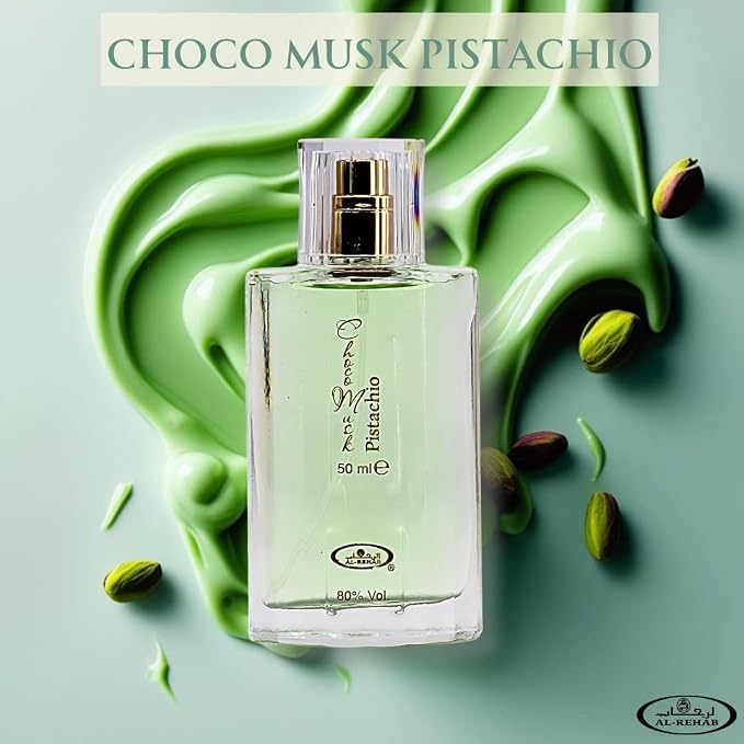 Al Rehab Choco Musk Pistachio Eau de Parfum Spray for Unisex, 1.65 Ounce / 50 ml
