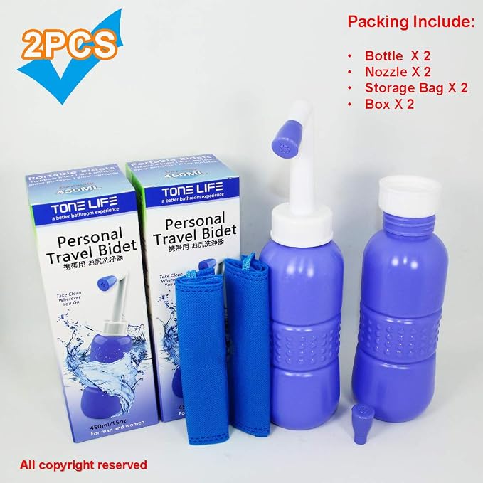 2 PCS Portable Bidet for Toilet, 450ml 15oz Handheld Travel Bidet, High Pressure Leakproof Personal Hygiene Bottle, Postpartum Perineal Cleaner for Women, Outdoor, Camping, Travel, Driver, Home Use