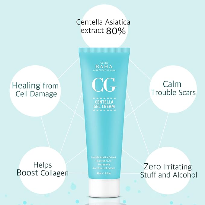 Cos De BAHA Centella Gel Cream 1.5 Fl Oz – Lightweight Cica Gel Cream with Centella Asiatica Extract & Madecassoside for Daily Comfort (45 ml)