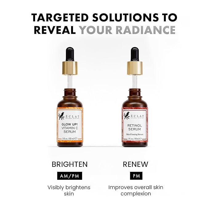 Eclat Skincare Face Serum Set – Vitamin C & Retinol Serum for Face - Anti Wrinkle, Dark Spots, Hydrating Facial Routine – 2 Pack Anti Aging Skin Care Set