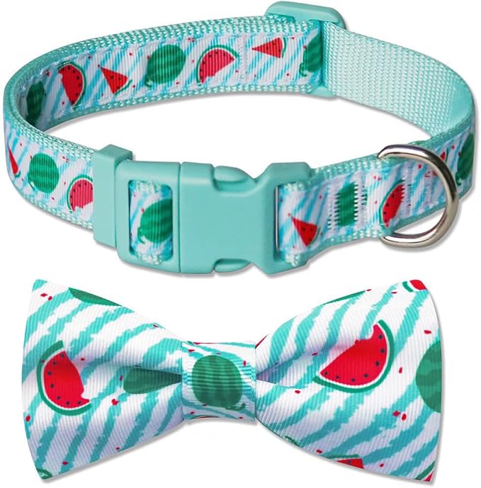 azuza Bowtie Dog Collar, Stylish and Comfy Watermelon Dog Collar with Bow Tie for Puppy and Small Dogs