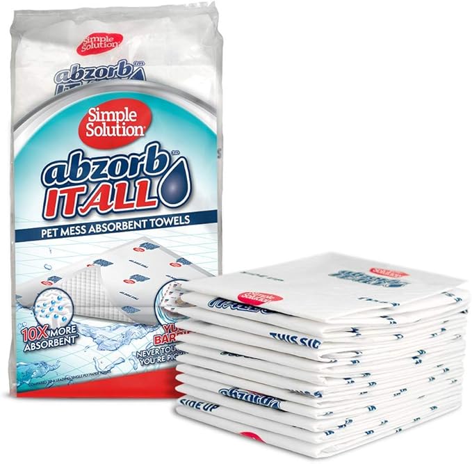 Simple Solution Abzorbitall Absorbent Towels, Pet Accident Cleaner, 30 Ct | Dog Urine Cleanup, Pet Waste Cleanup, Multi Surface Cleaning, Absorbent Towels, Puppy Supplies, Quick Absorption, 12x17"