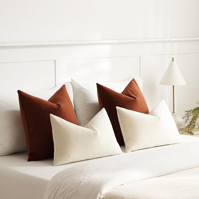 Euro Sham Covers 26x26 Reddish Brown: Pack of 2 Cozy Soft Velvet Square Modern Luxury Decorative Throw Pillow Cases for Sofa Couch Living Room Bed Home Decor
