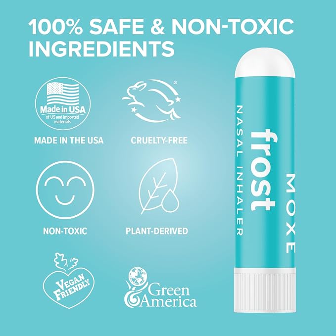 MOXE Frost - Energizing Aromatherapy Nasal Inhaler - Alleviate Headaches, Boost Focus & Energy - Cooling Sinus Blaster - Includes Peppermint, Eucalyptus, & Wintergreen Essential Oils - USA (3-Pack)
