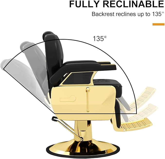 Artist hand Barber Chair Vintage Salon Chair All Purpose Hydraulic Barber Chair Heavy Duty Hairdresser Chair Spa Equipment–Adjustable Headrest & Footrest, Heavy-Duty Hydraulic Pump(Gold/Black)