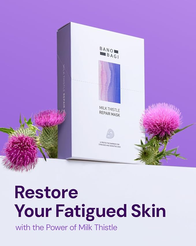 Banobagi Milk Thistle Repair Face Mask – Korean Skin Care with Centella, Hyaluronic Acid & Adenosine | Hydrating & Soothing Sheet Mask for Sensitive Skin, Fragrance-Free, 10EA