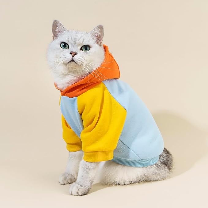 Basic Dog Hoodie Sweatshirt Puppy Sweater Warm Cat Costumes Pet Clothes for Chihuahua Puppy Kitten Small Medium Dogs Orange and Blue Medium