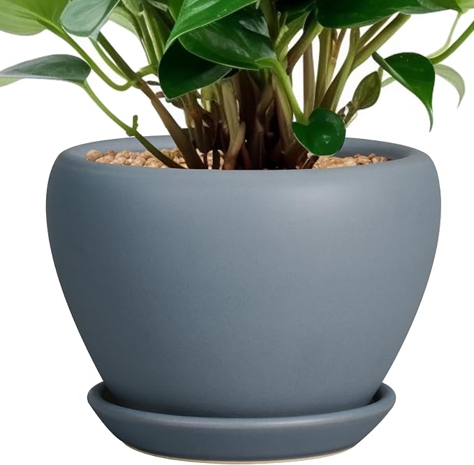 Ceramicfor Ceramic Pot for Plants - 6 Inch Plant Pot Indoor with Drainage Hole and Saucer Decorative Planter for Outdoor Plants Modern Succulent Pots Round Flower Pots Gray