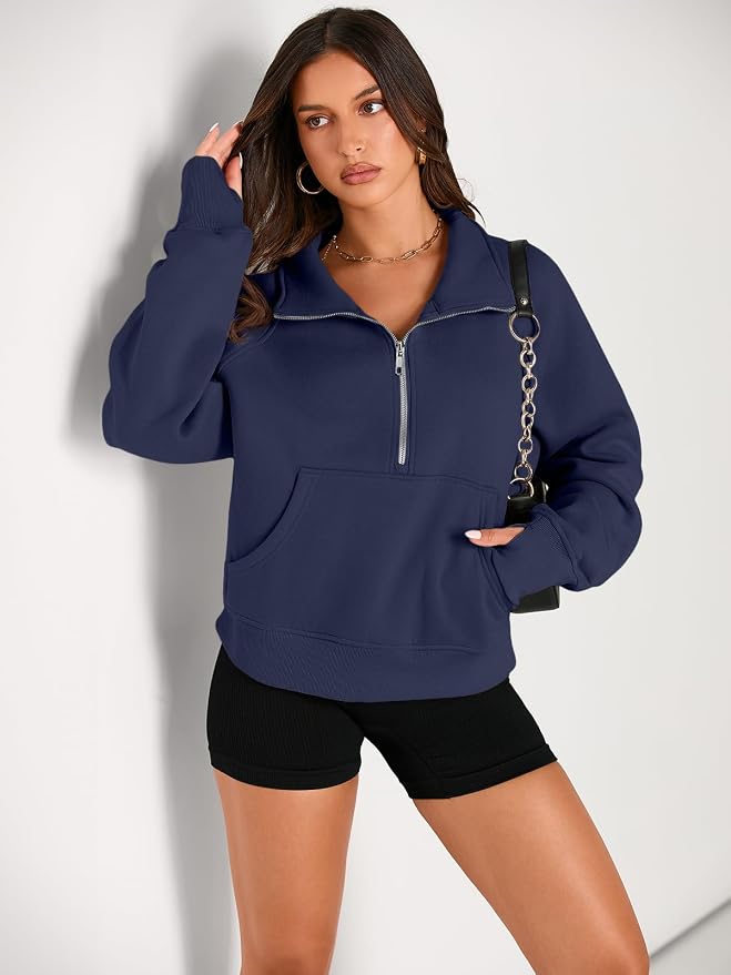 AUTOMET Womens Sweatshirts Half Zip Fleece Pullover Fall Outfits | Fall Fashion Clothes 2026,Cropped Sweatshirts,Cute Y2k Tops,Quarter Zipper Sweater,Winter Loungwear Outfits