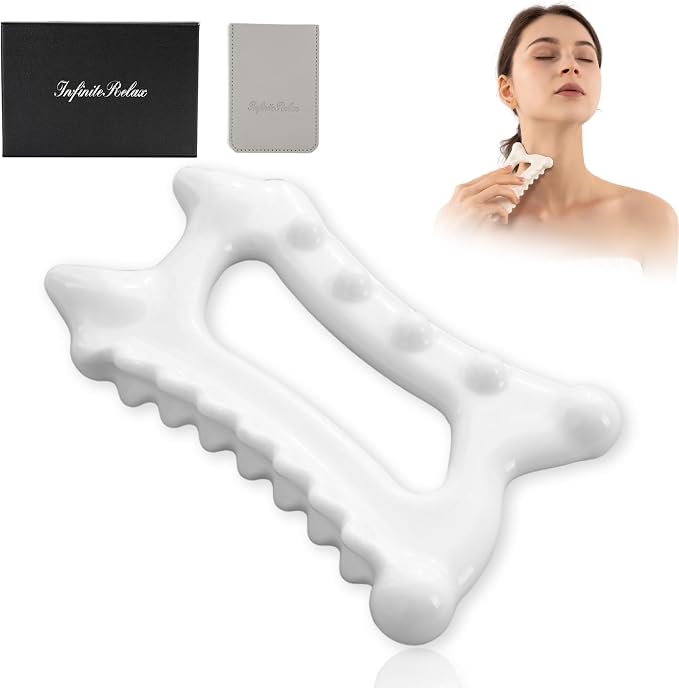 Ceramic Body Gua Sha Tools, Premium guasha Tool for face, Korean 괄사 Gua Sha Facial Tools, Lymphatic Drainage Tools Gifts for Mother Women Men(Dual Row Style)