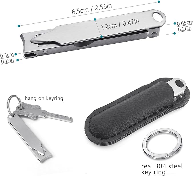 Ultra Thin Portable Fingernail Clipper Small Pocket Folding Nail Clippers, Wide Jaw Cutter with Keychain Curved Trimmer, Flip Open Brushed Finish (Small-Brushed)
