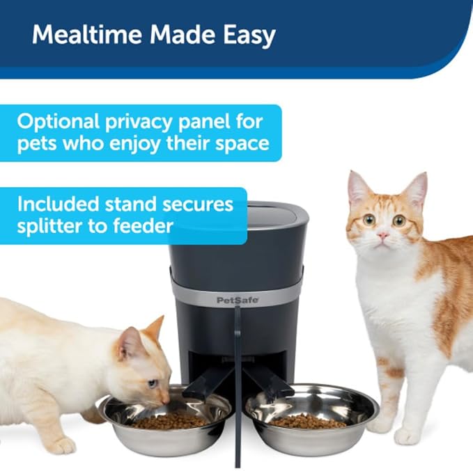 PetSafe 2-Pet Meal Splitter with Bowl - Designed for PetSafe Smart Feed and Healthy Pet Simply Feed Automatic Cat Feeder - No-Mess Food Dispensing - Includes Privacy Panel