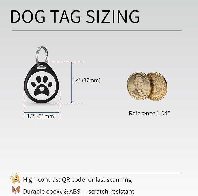 2 Pack - QR Code Pet ID Dog cat Tags for Collar Personalized for Dog Online Profile - Scan QR Code Receive Instant Pet Location Alert Email, Anti-Lost,No Subscription fees,NO APP (Blue&Black, 1.2")