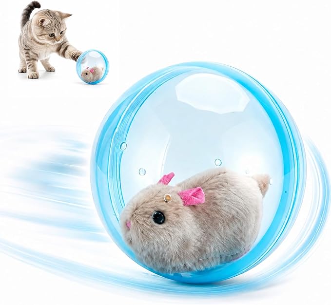 Self-Rolling Interactive Cat Ball, 2026 Realistic Animal Rolling Cat Ball 360° Spin Moving for Cats Dogs Chasing (Blue)