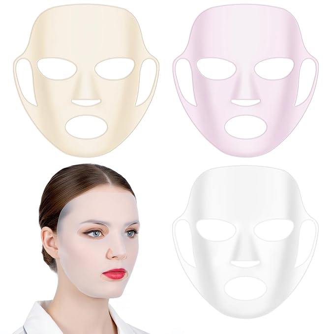 Lusofie 3Pcs Silicone Face Mask Holder Reusable - Wet Locking Firming Sheet Mask Cover For Skincare Beauty Tool Pink Gold White
