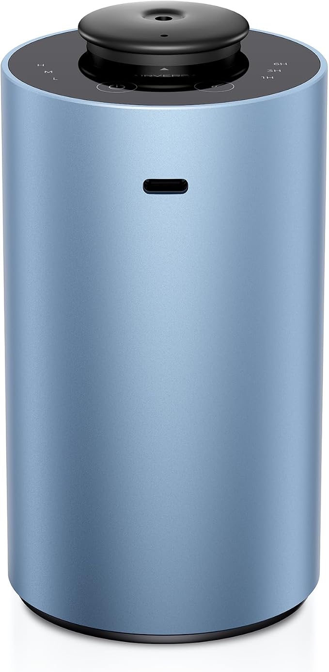 Airversa Waterless Essential Oil Diffuser for Home Aromatherapy Scent Diffusers with 3 Countdown Timer Settings or Timer-Off, 3 Mist Levels for Car Room Studio Office, ANX Premium Metal Ice Blue